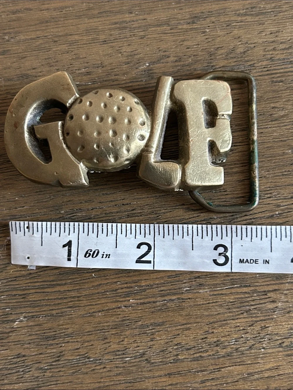 Vintage 70’s GOLF  Solid Brass Buckle Leather Belt - Brown. Made in Taiwan.